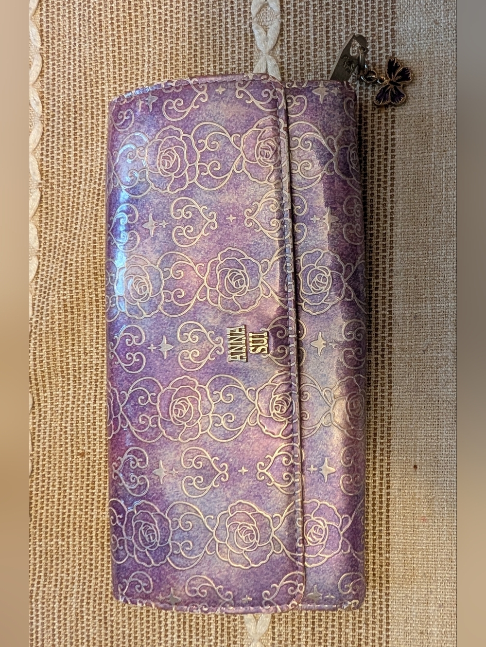Anna Sui Purple Rose Pattern Wallet